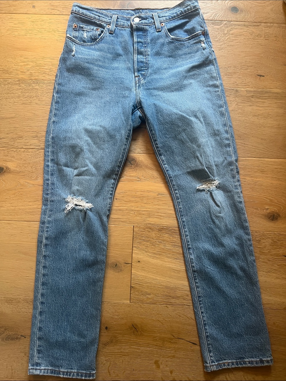 Levi's Light Blue Straight Leg Jeans with Knees Distress